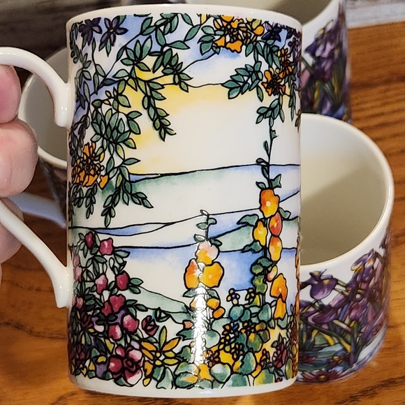 Dunoon Scotland Mugs Helen Sandiford Tiffany Stained Glass Iris Daffodil Floral - Picture 7 of 14